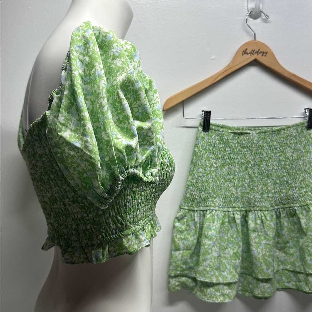 Sabo Monaco Skirt Shirred Leti Top 2 Piece Set Floral Stretch Green Size XS - Picture 4 of 10